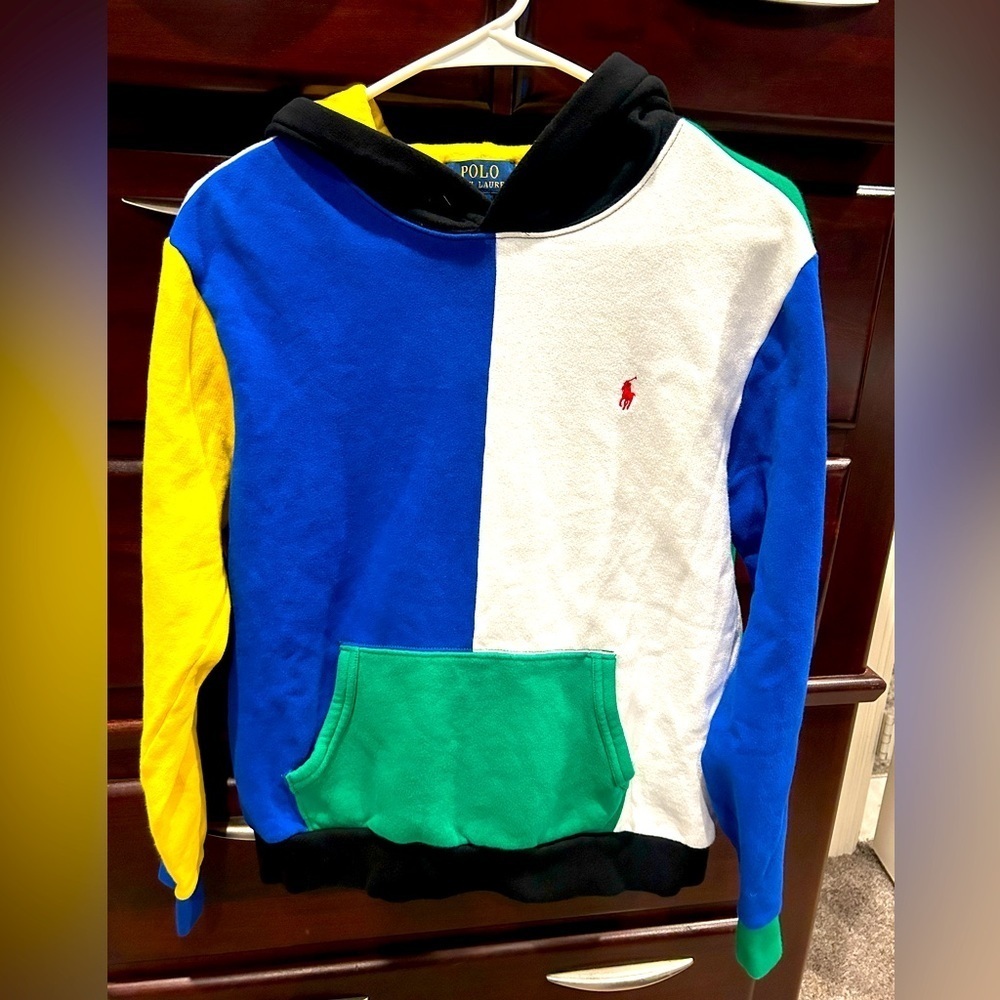 Ralph Lauren Colorblock Boys Long Sleeve Hoodie jacket, Sz 16/18 Polo pullover